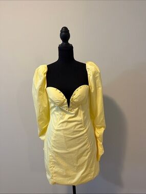 Fashion Nova Yellow Puff Sleeve Mini Dress
